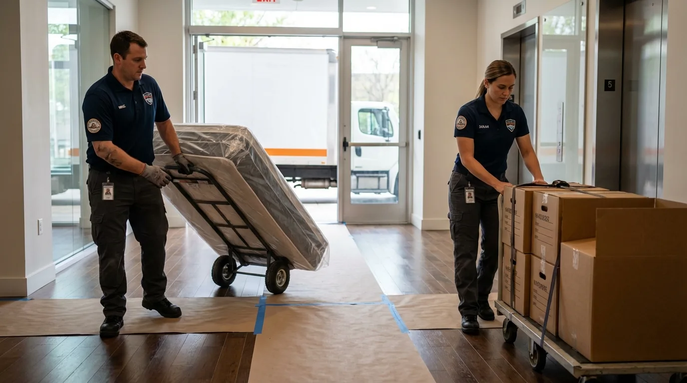 Professional apartment movers loading elevator in Chiefland, FL
