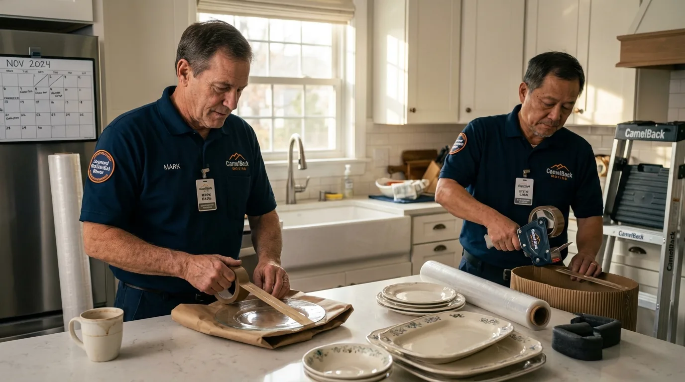 Professional crew packing kitchen dishware in Chiefland, FL